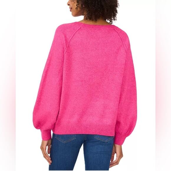 Vince Camuto Christmas Red Puff Sleeve Sweater - Picture 2 of 8